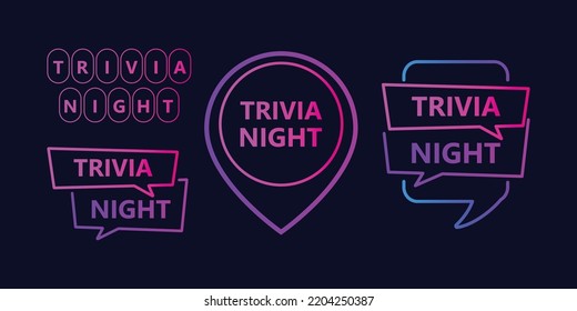 Etiqueta nocturna de Trivia para el diseño de promoción. etiquetas nocturnas de trivia, pegatinas o etiquetas para juegos de preguntas y respuestas. Diseñar y promocionar con regalos gratuitos.