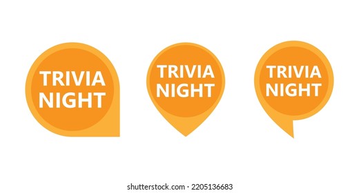 Trivia night label for promo design. trivia night labels, stickers or tags for quiz games. Quiz design elements and promotions with free gifts.