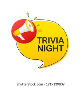 Trivia Night Megaphone On White Background For Flyer Design. Vector Illustration In Flat Style.