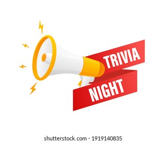 Trivia night megaphone on white background for flyer design. Vector illustration in flat style.