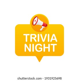 Trivia Night Megaphone On White Background For Flyer Design. Vector Illustration In Flat Style.