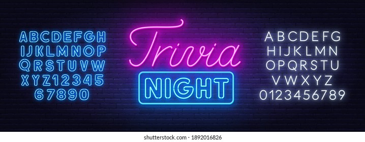 Trivia night neon sign on a brick wall.