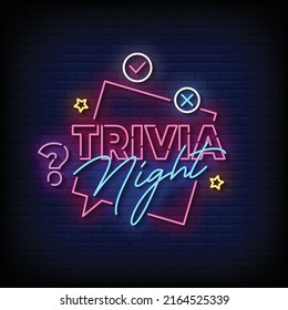 Trivia Night Neon Sign On Brick Wall Background Vector