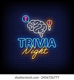 trivia night neon Sign on brick wall background 