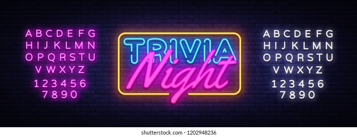 Trivia Night neon sign vector. Quiz Time Design template neon sign, light banner, neon signboard, nightly bright advertising, light inscription. Vector illustration. Editing text neon sign