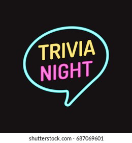 Trivia night. Vector badge, icon with neon effect illustration on black background.