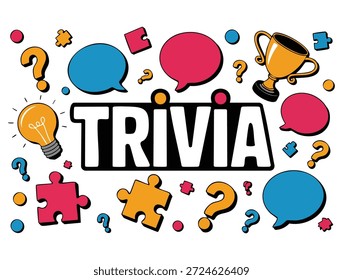 Vector temático de trivia con burbujas de discurso rompecabezas signos de interrogación bombilla e íconos de premios perfectos para las noches de preguntas de redes sociales juegos cerebrales e ilustraciones de hechos divertidos