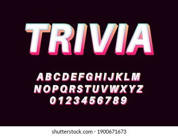 Trivia White And Gradient Text Effect, Font Alphabet Template For Quiz, Game Show, Typography, Movie Poster, Logo Template.