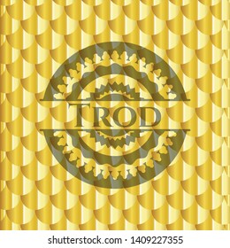 Trod golden emblem. Scales pattern. Vector Illustration. Detailed.