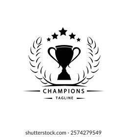 Trofeo Tournament Badge Logo Design Vector Template. Black icon of Trophy and victory award