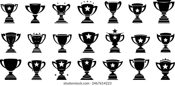 Trofie silhouette set, Trofie icon vector, Trophies icon Set, Trophy cup vector, Sports trophies silhouettes
