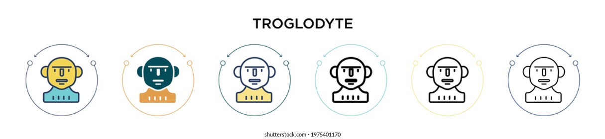 Troglodyte icon in filled, thin line, outline and stroke style. Vector illustration of two colored and black troglodyte vector icons designs can be used for mobile, ui, web