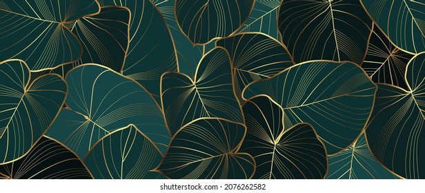 Troipical leaf natural. Linear wave golden luxury background texture for print, fabric, packaging design, invite.