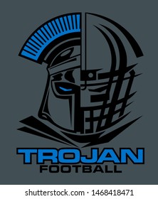 trojan football team design with half helmet and facemask for school, college or league