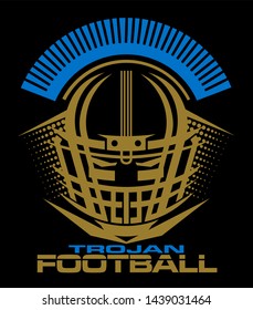 trojan football team design with helmet, facemask and crest for school, college or league
