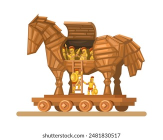 Caballo de Troya. Geek Estrategia de Guerra Histórica Vector de ilustración de dibujos animados