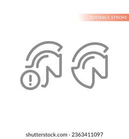 Icono vectorial de línea de advertencia de troyanos o virus informáticos. Símbolo de esquema de malware, spyware y fallo del sistema.