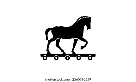 trojan horse emblem,  black isolated silhouette