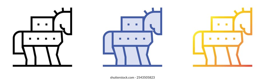 Icono de caballo de Troya. Lineal, relleno azul y diseño de estilo degradado aislado sobre fondo blanco