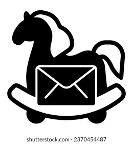 Trojan horse with letter solid icon, web security concept, viral e-mail sign on white background, email envelope with trojan horse icon in glyph style for mobile and web. Vector graphics