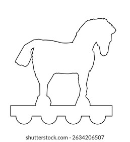 Ilustración de silueta de contorno de línea de Vector de caballo de Troya aislada. Antigua guerra por Troya. Aquiles lucha contra Héctor por la gloria y el pueblo. Griegos VS Guerra turca. Forma de mitología de héroes valientes