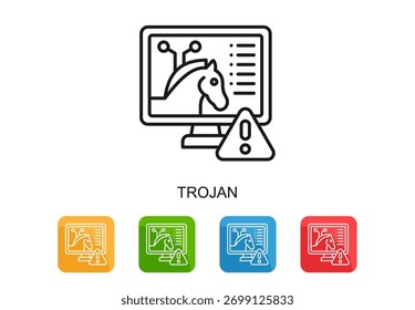 Ícone de cavalo de Troia com ilustração de vetor de várias cores