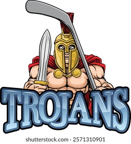 A trojan man ice hockey sports team cartoon mascot