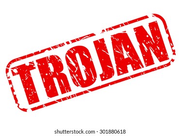 Trojan red stamp text on white