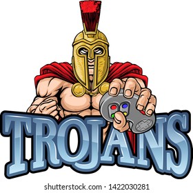 A Trojan, Spartan or gladiator warrior gamer mascot with video games controller 