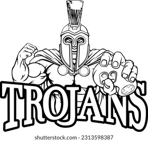 A Trojan, Spartan or gladiator warrior gamer mascot with video games controller 