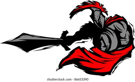 Trojan Or Spartan Vector Mascot Silhouette With Sword