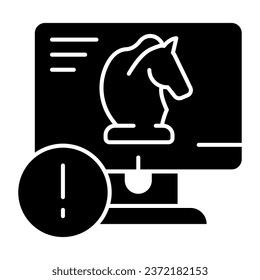Icono sólido del virus troyano. Caballo en la ilustración del vector de escritorio aislado en blanco. Diseño de estilo glifo de virus informáticos, diseñado para web y aplicación. Eps 10