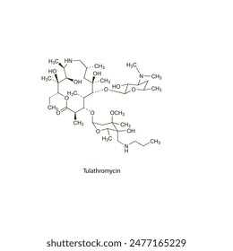 Troleandomycin flat skeletal molecular structure Macrolide antibiotic drug used in bacterial infection treatment. Vector illustration scientific diagram.