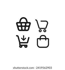  troli and shoping bag E-Commerce Icons vector design