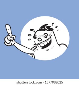 troll face funny cartoon man shows index finger to outside of the circle, free hand style doodle vector illustration. background color is in seperate layer.