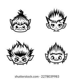  troll head collection set featuring Hand drawn line art illustrations. Perfect for fans of fantasy creatures and kawaii art
