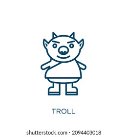 icono de troll. Icono de contorno lineal delgado aislado en fondo blanco. Signo de troll vectorial de línea, símbolo para web y móvil