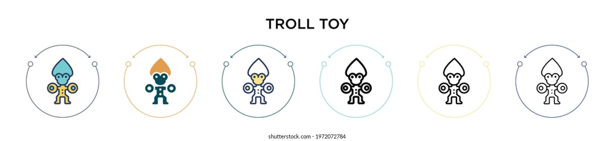 Troll toy icon in filled, thin line, outline and stroke style. Vector illustration of two colored and black troll toy vector icons designs can be used for mobile, ui, web