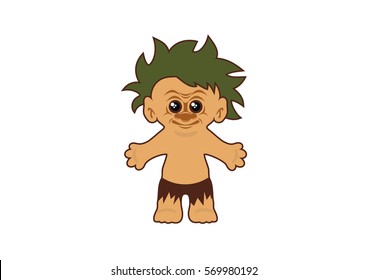 Troll vector illustration. Troll cartoon character. Creepy icon on white background