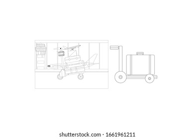 Trolley Airport Object Vector Outline Illustration