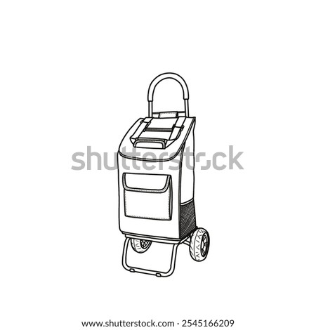 Trolley bag foldable shopping cart for groceries removable bag vector icon line art. An editable vector design of a trolley bag. Isolated on a white background.