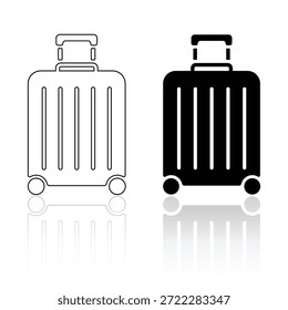 Vector del icono del bolso de la carretilla, Vector blanco de la sombra de los iconos del equipaje. Maleta y Maletín silueta y estilo de línea. Ilustración vectorial.