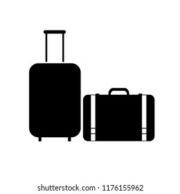 trolley baggage bag wheels icon silhouette, logo on white background