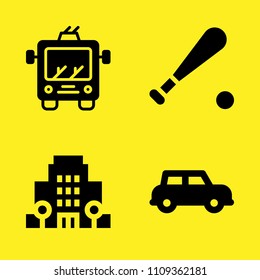trolley, baseball, automobile and hotel vector icon set. Sample icons set for web and graphic design