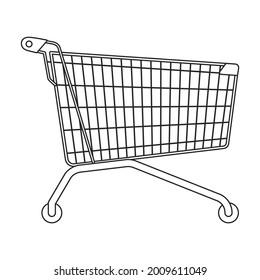 Trolleykorb, Vektorsymbol. Vektorgrafik-Supermarktkarren auf weißem Hintergrund. Einziger Umrisskorb mit Symbol für Trolleykorb .