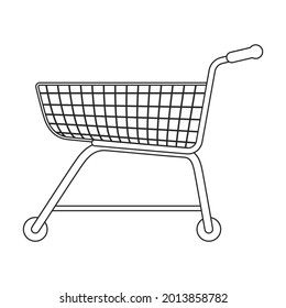 Icono de contorno vectorial de la cesta del carro. Ilustración vectorial carreta supermercado sobre fondo blanco. Icono de ilustración de contorno aislado de la cesta del carro.
