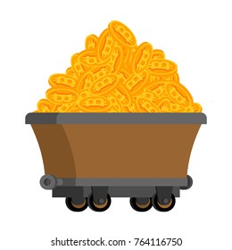 Trolley of bitcoins isolated. Miner tool. Mining Extraction of crypto currency. Vector illustration