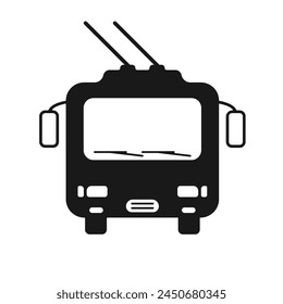 Trolley black icon. Cable city bus. Silhouette of a trolleybus from the front vector icon. Public transport for passengers vector. City transport trolleybus black icon.