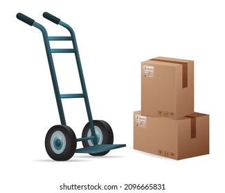 Trolley box and cardboard pile vector illustration, graphic element for logistics, shipping, cargo and expedition business purposes