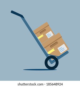 trolley with box delivery moving carton on concept hand holding package